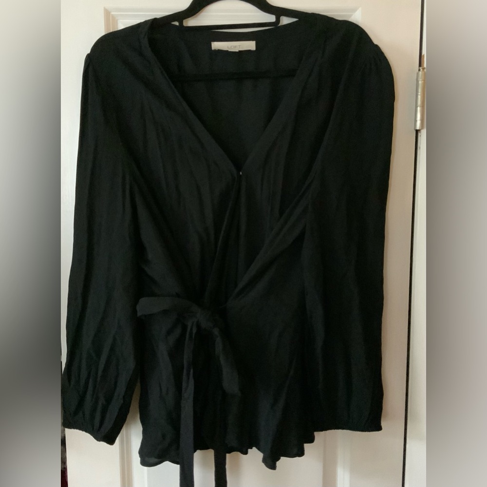 Black wrap front blouse